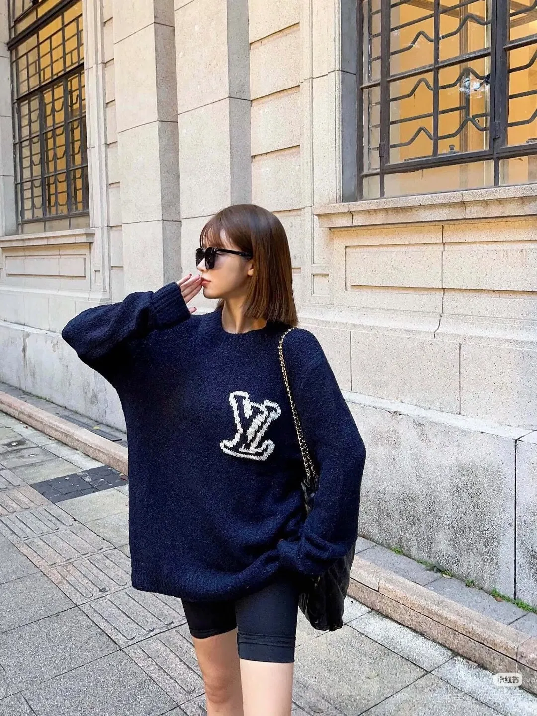 Louis Vuitton front and rear logo jacquard sweater